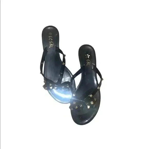 Black Flip Flops with Gold Sequined Bows - Picture 6 of 7